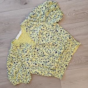ASTR The‎ Label Lemon Cobalt Floral Ruffle Smocked V-Neck Blouse, Med